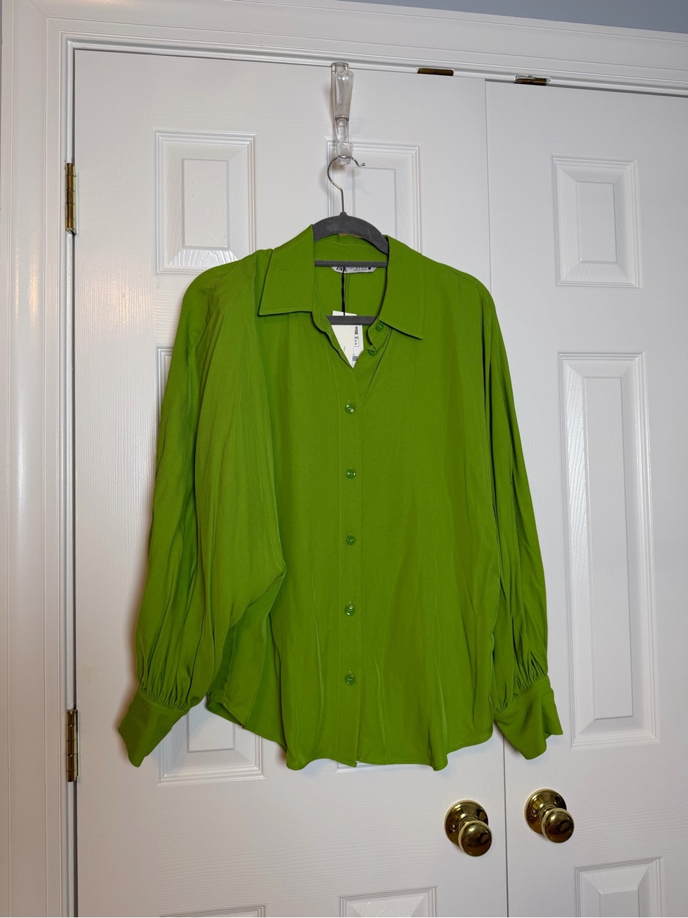 Zara Bright Green Button-Front Blouse